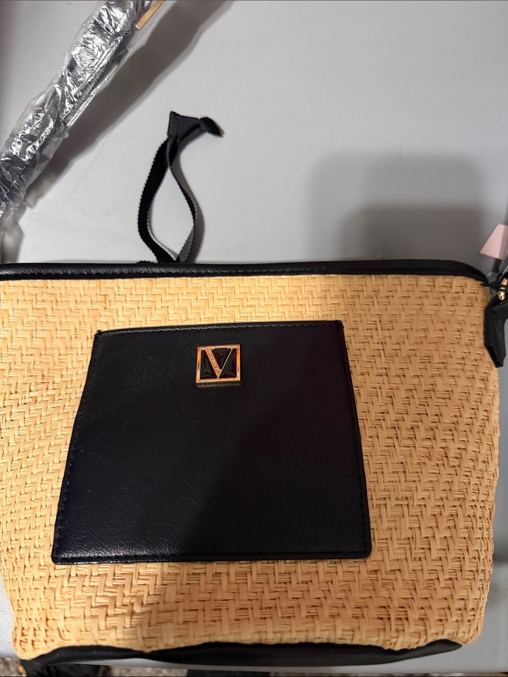 Victoria's Secret Black & Natural Woven Clutch